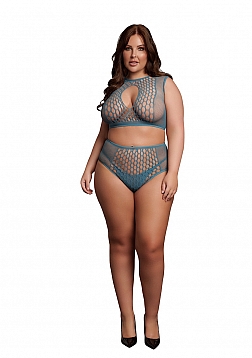 Duo Net Key-Hole Bra Set - Queen Size - Ocean Deep